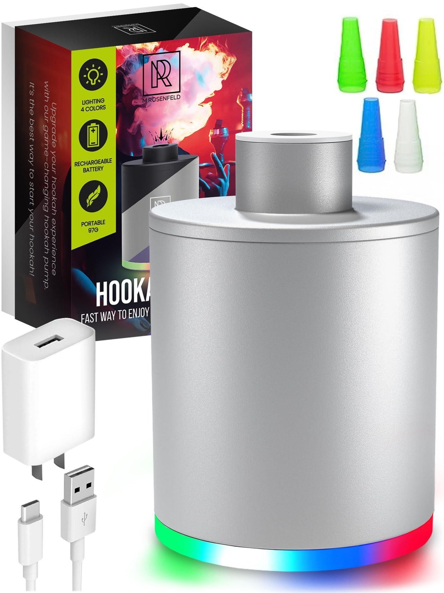 Silver Mini Hookah Pump Hookah Starter with 1000 mAh Rechargeable Battery